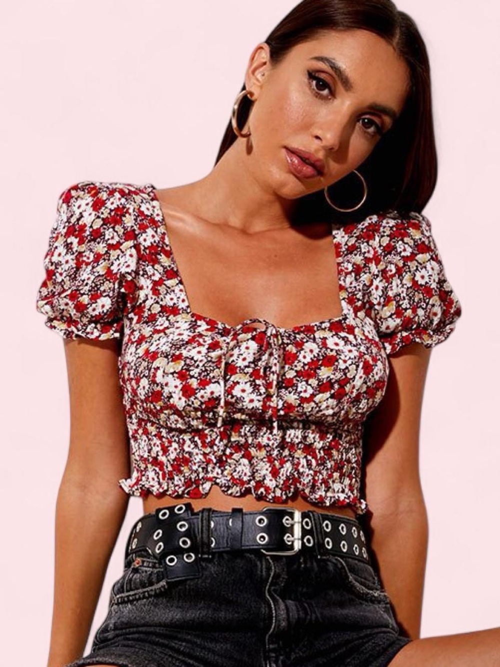 Motel Rocks Red Floral Crop Top